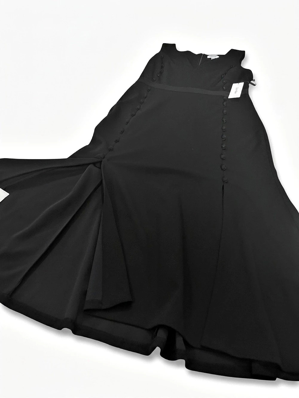 Calvin Klein V-Neck Side Button Midi Dress Black Midi Dress - Picture 3 of 3